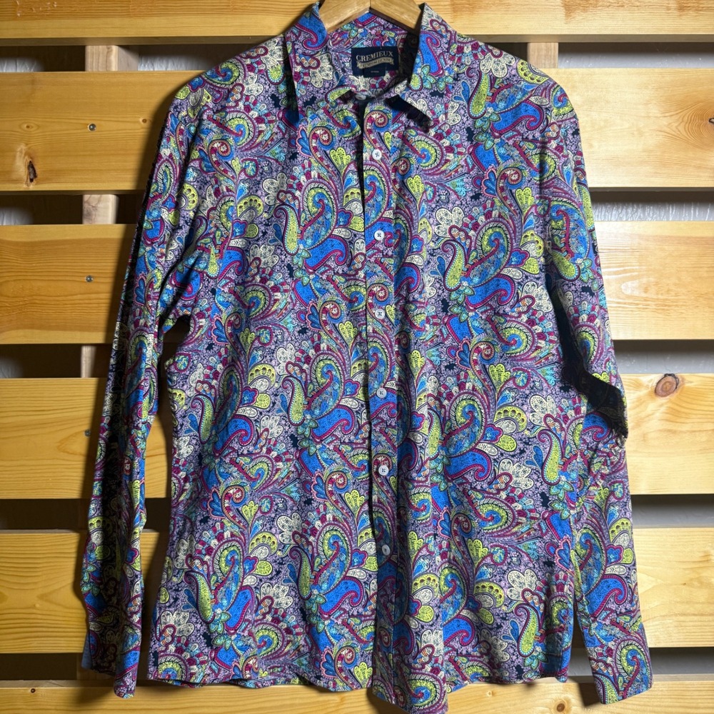 Cremieux Button Down Shirt Mens L Multicolor Paisley Long Sleeve Premium Retro
